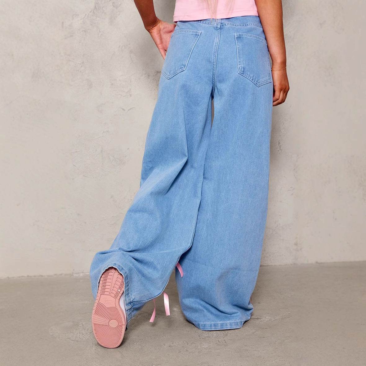 High Waist Wide Leg Jeans - Chic Bow Detail, Stylish Denim Trousers - Buy Center US