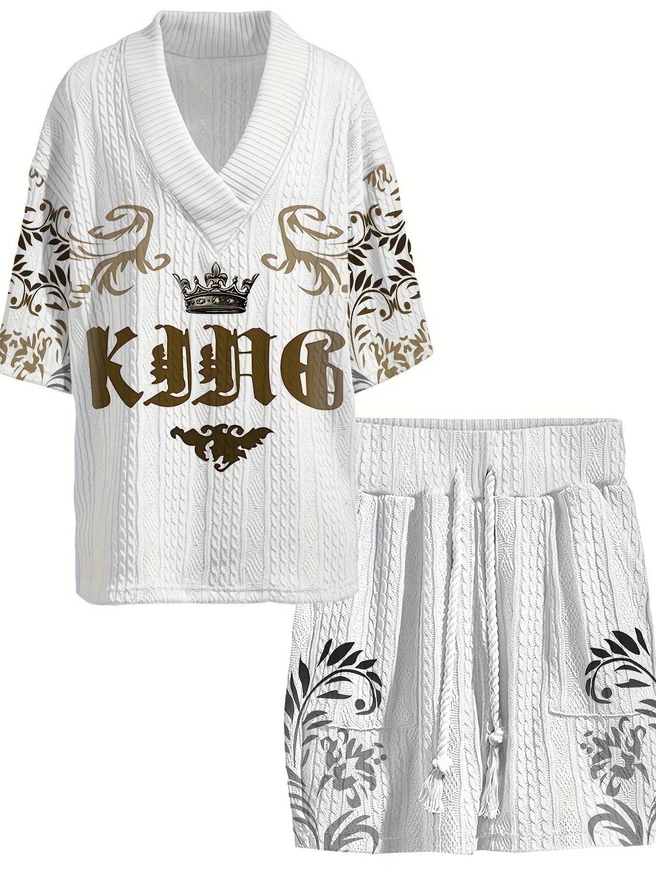 2025 Men’s Casual 3D Print V-Neck Shorts Set - Relaxed Fit Summer Attire - Buy Center US