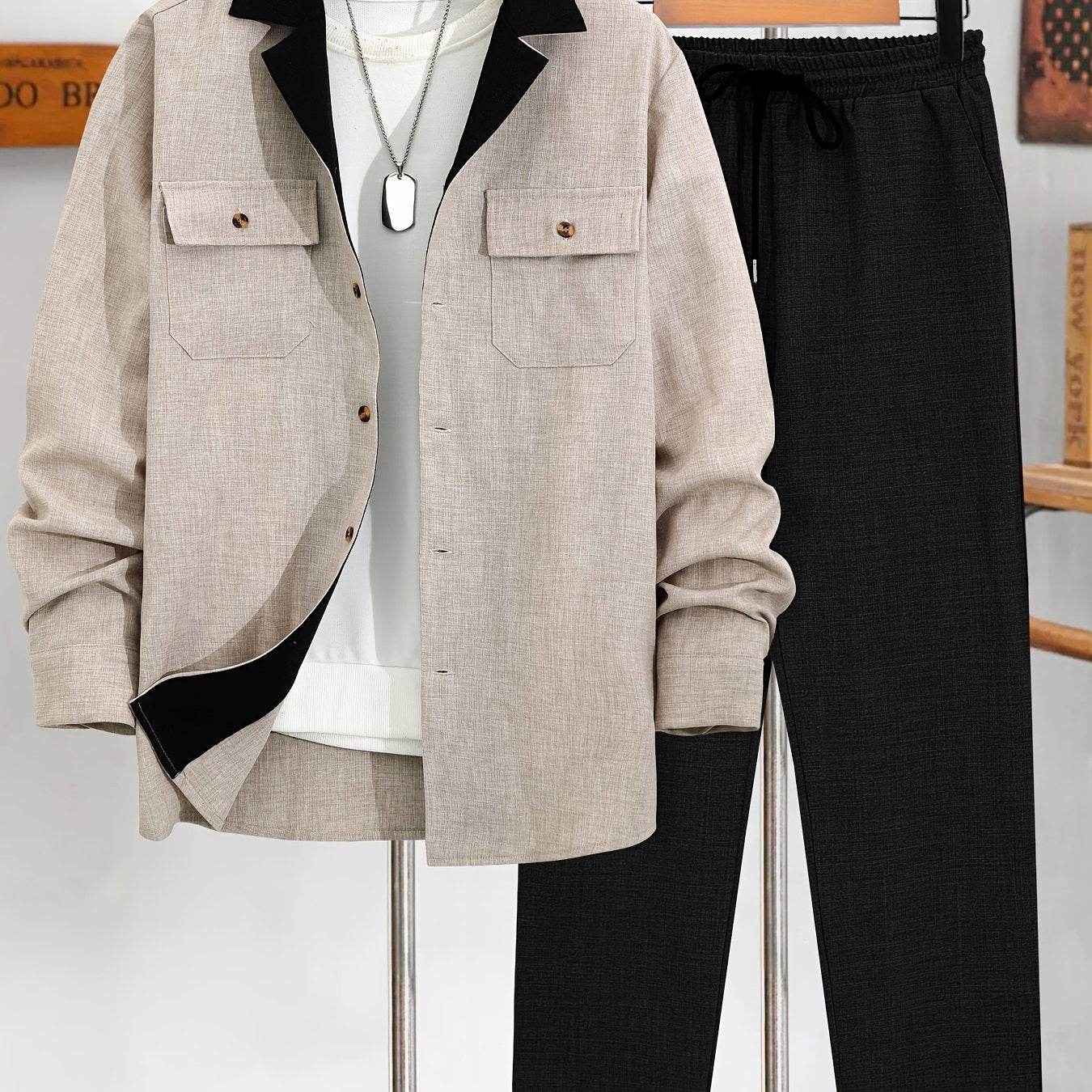 Casual Men's Fashion Suit Set - Lightweight Long Sleeve Trousers, Polyester - Buy Center US