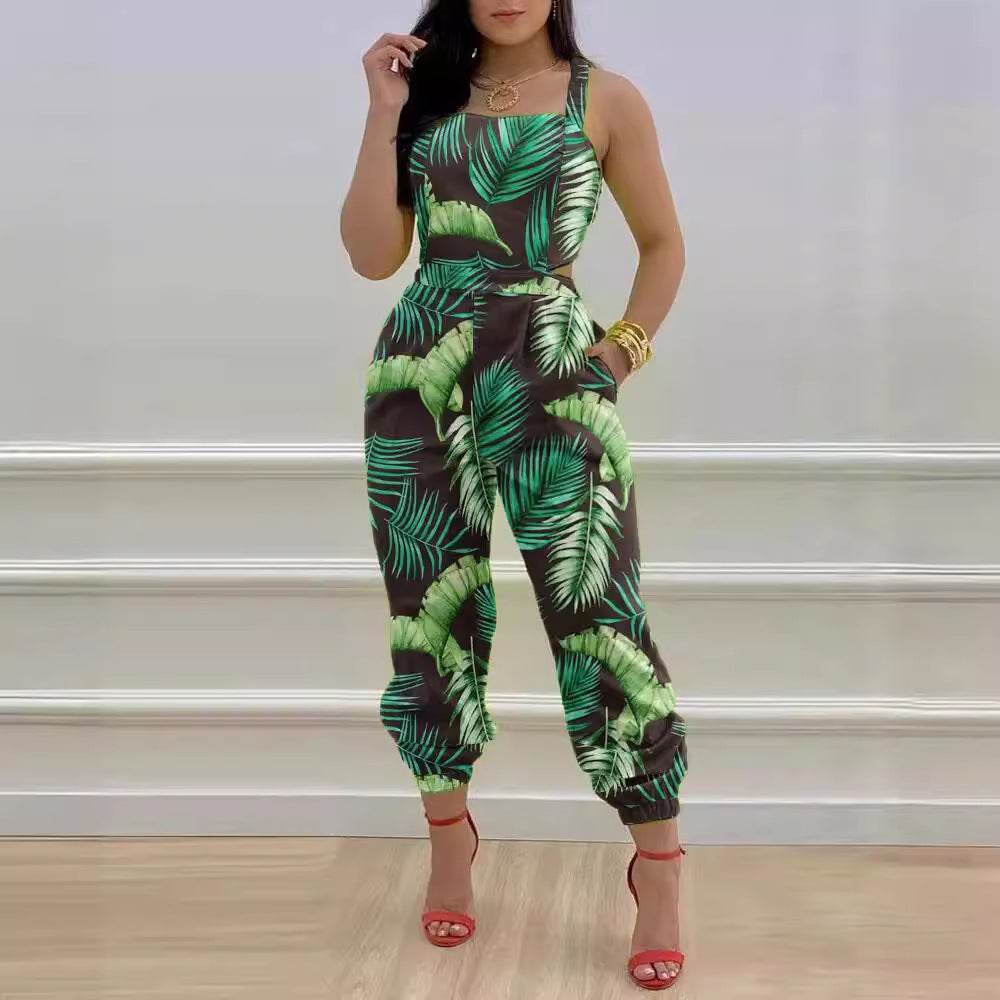 Fashion Bowknot Women's Jumpsuit - Colorful Floral Printed Romper - Buy Center US