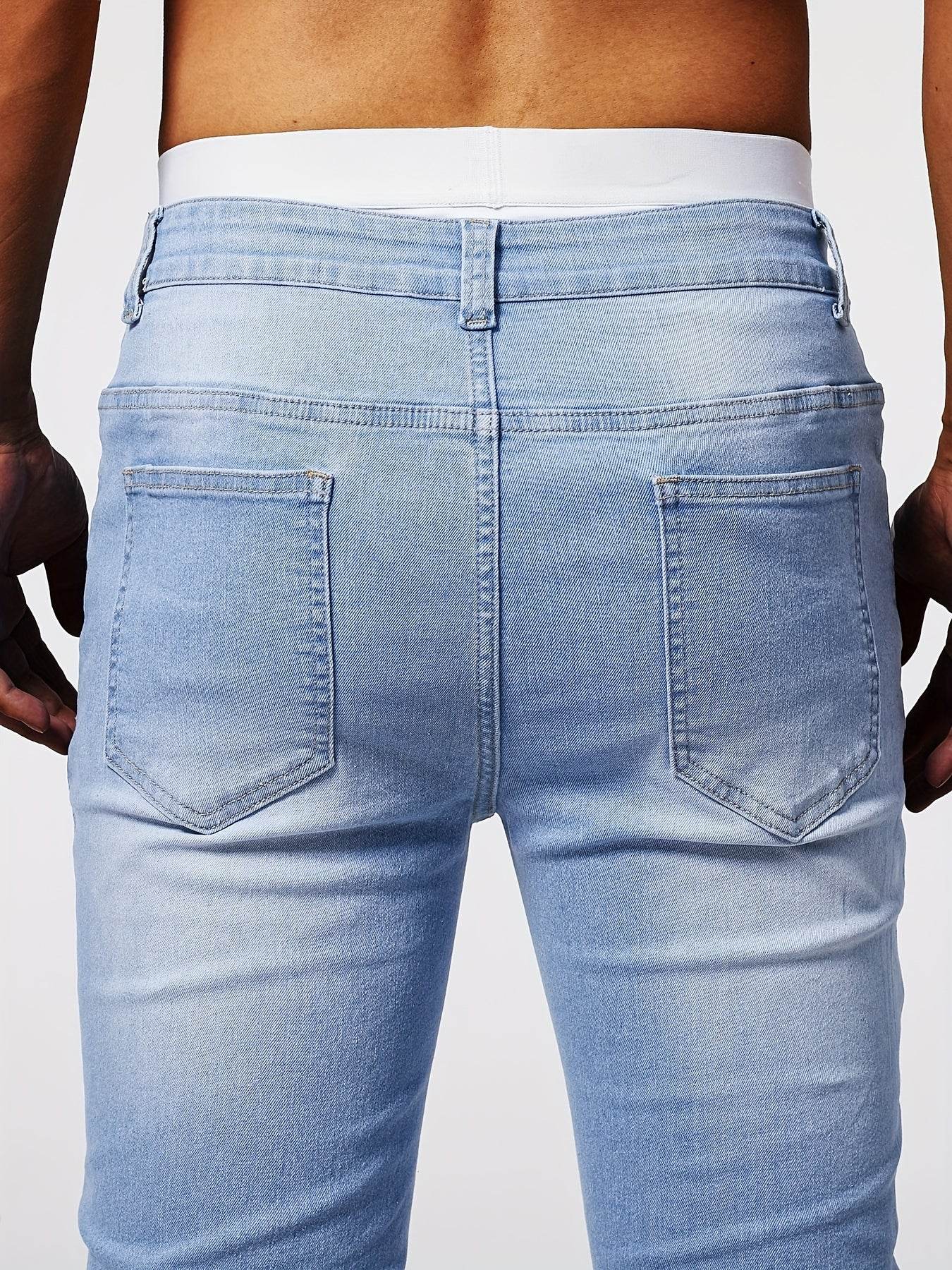 Slim-Fit Men's Solid Denim Pants - Casual Cotton Blend for Outdoors - Buy Center US