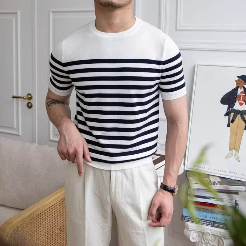 Trendy Men's Striped Short Sleeve T-shirt - Summer Casual Wear, All Sizes - Buy Center US