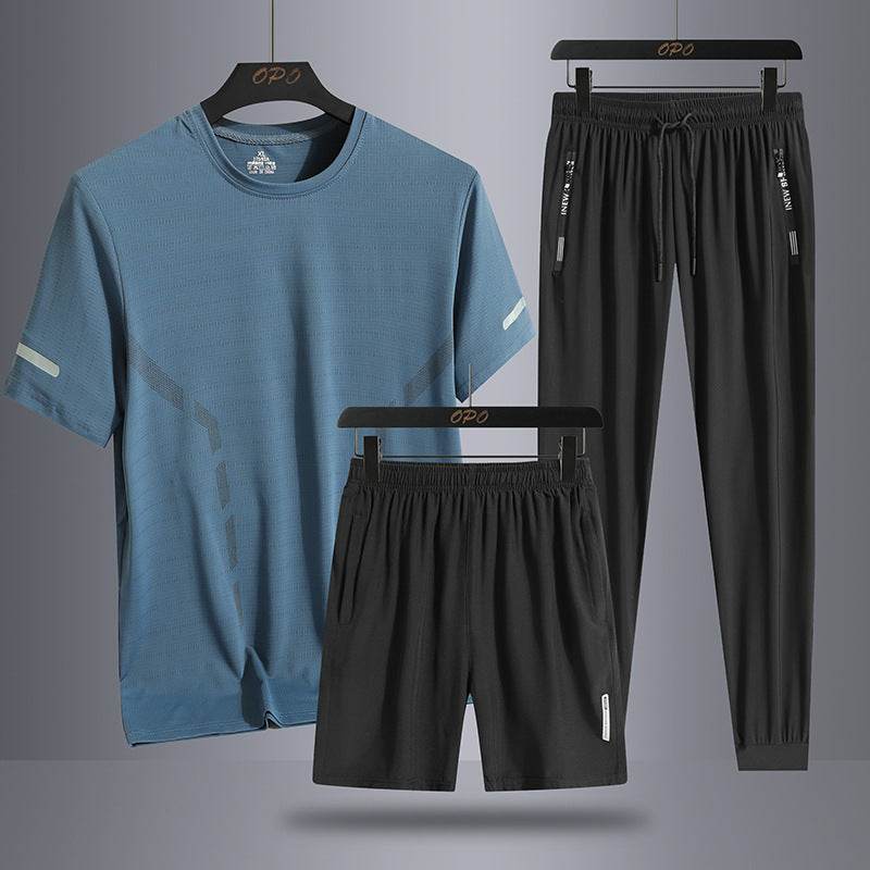 Buycenter Men's Sports Three-Piece Set - Short Sleeve & Breathable Pants - Buy Center US