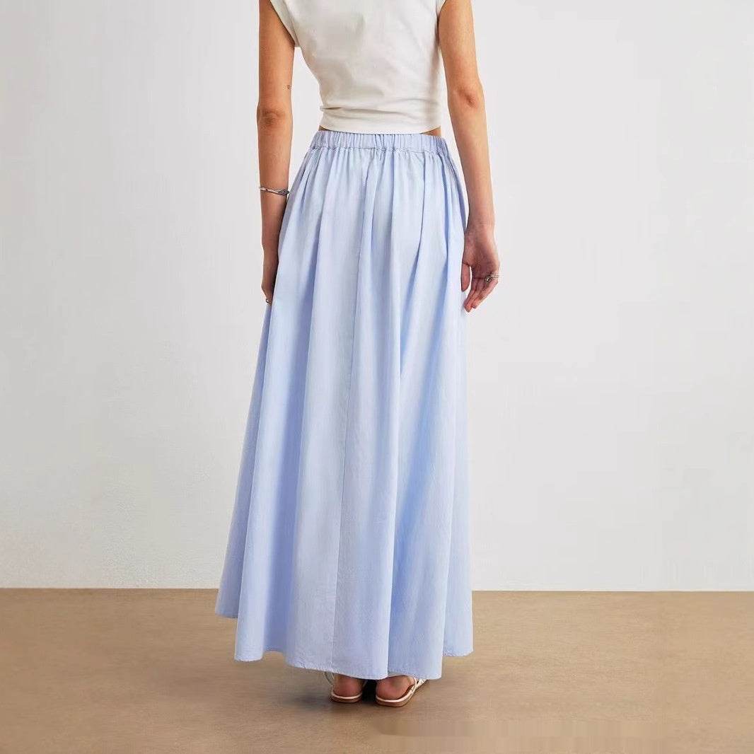 Blue High Waist Pleated Skirt - Elegant A-Line Organic Cotton - Buy Center US