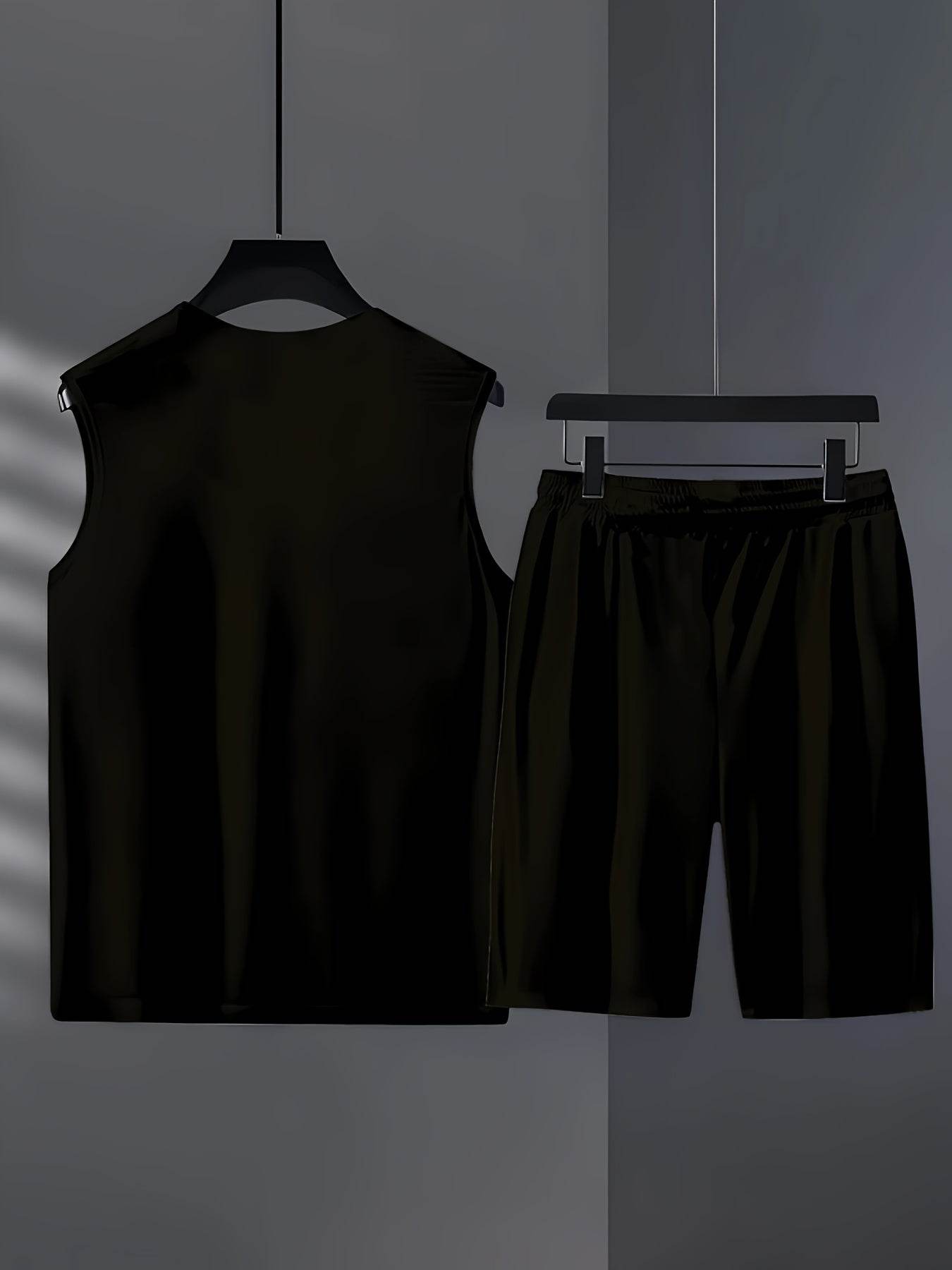 Stylish Men's Black Sleeveless T-Shirt & Casual Polyester Shorts Set - Buy Center US