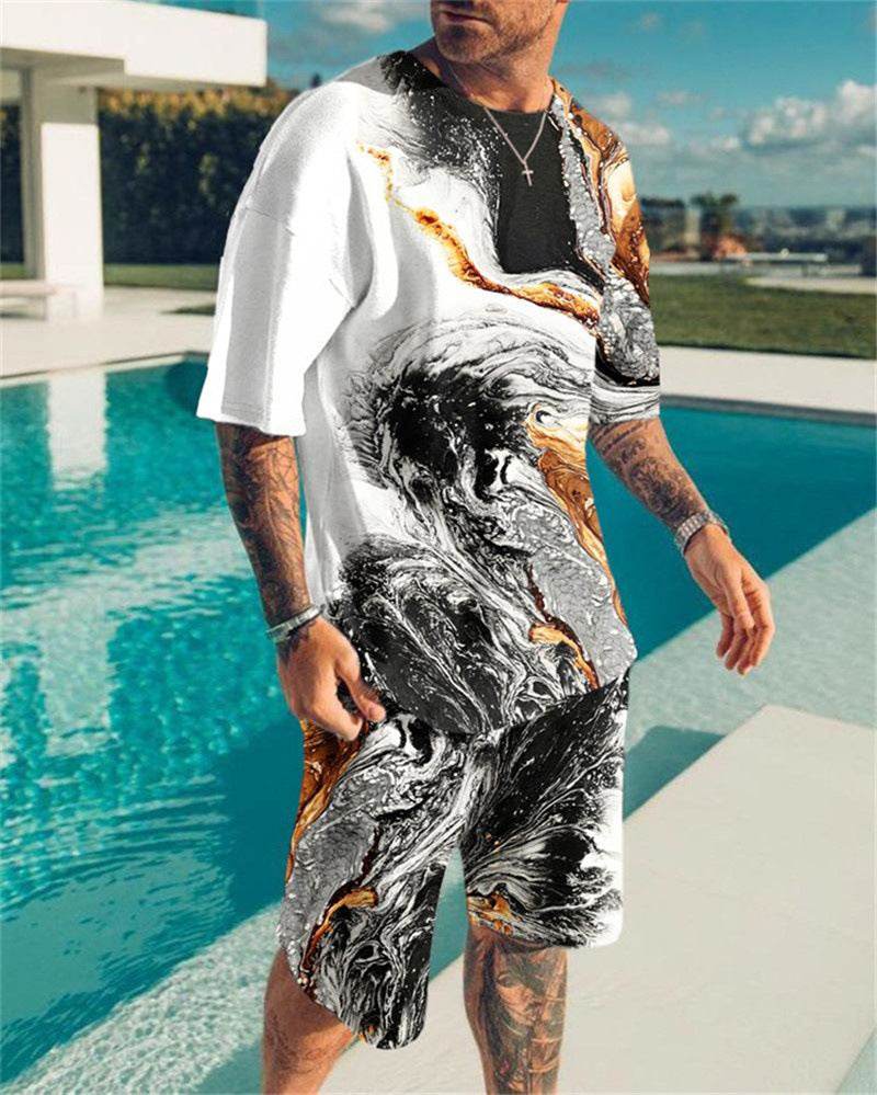 Simple Men's 3D Print Oversized Shirt & Shorts Set - Comfortable Style - Buy Center US