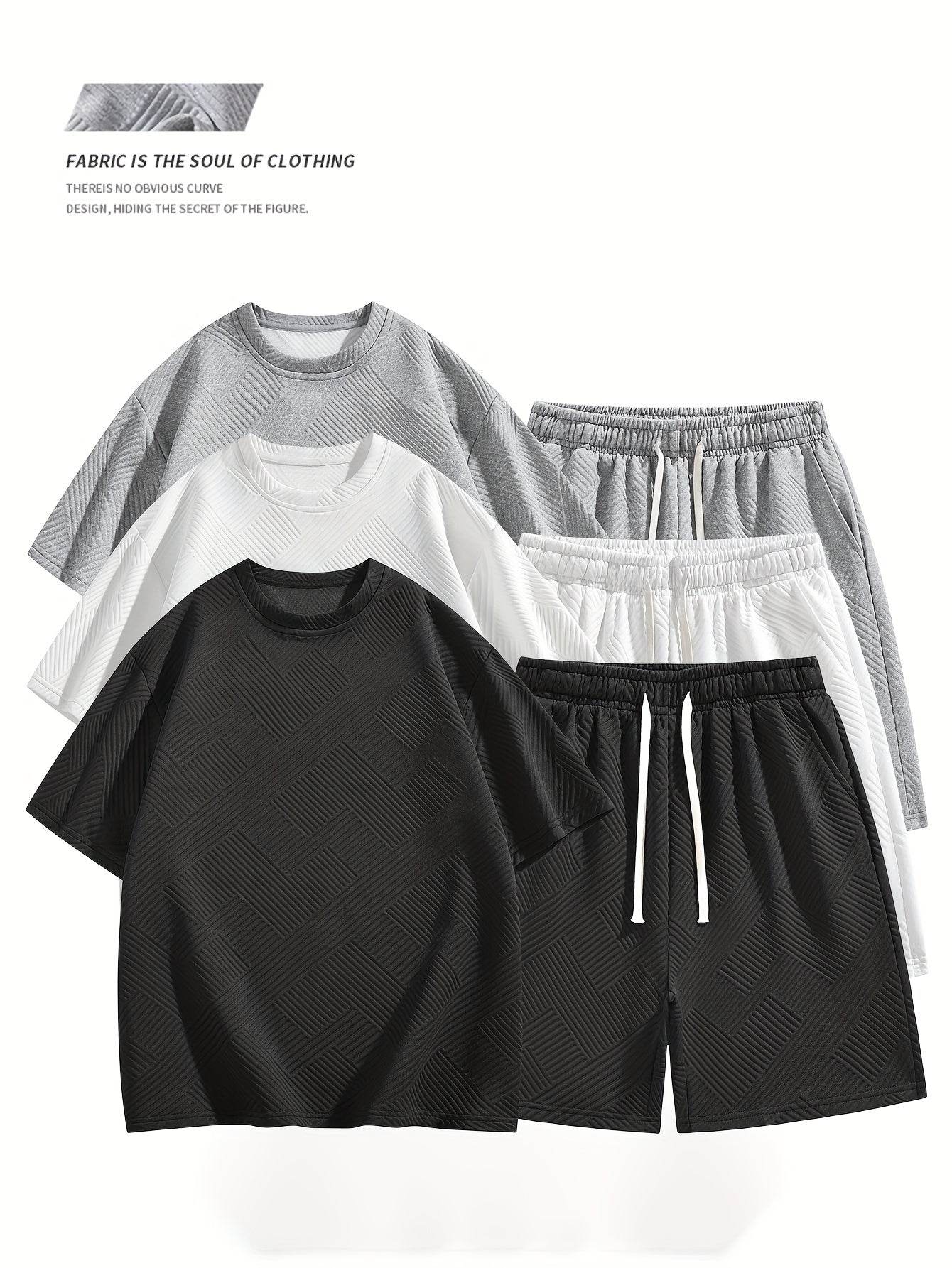 Men's Summer Houndstooth Knitted T-Shirt & Shorts Set - Casual Sports Outfit - Buy Center US