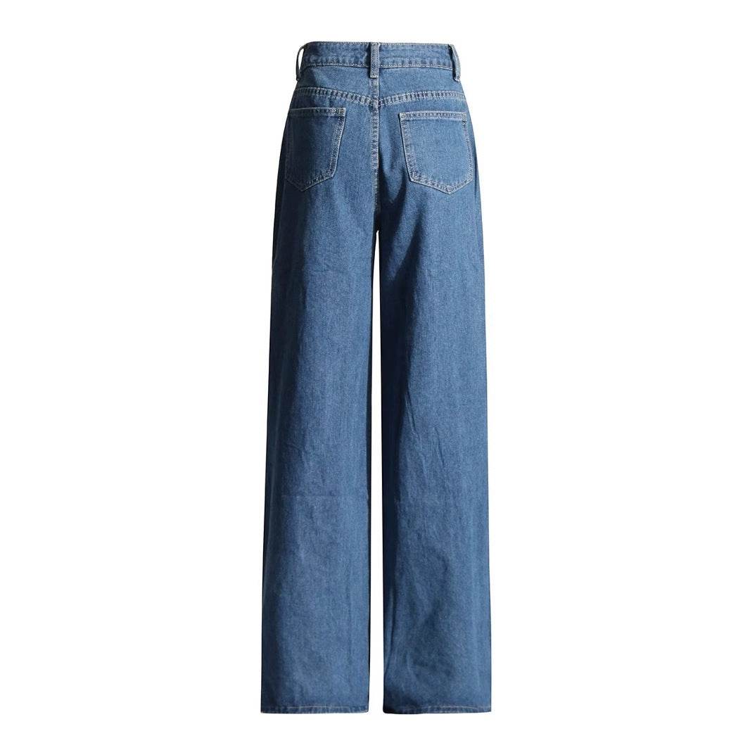 High Waist Hollow Heart Shape Wide Leg Jeans - Stylish Denim Trousers - Buy Center US