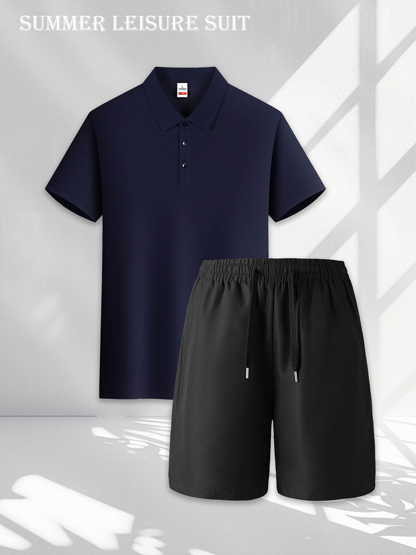 Men's Summer Black Polo & Shorts Set - Casual Golf Style, Loose Fit - Buy Center US