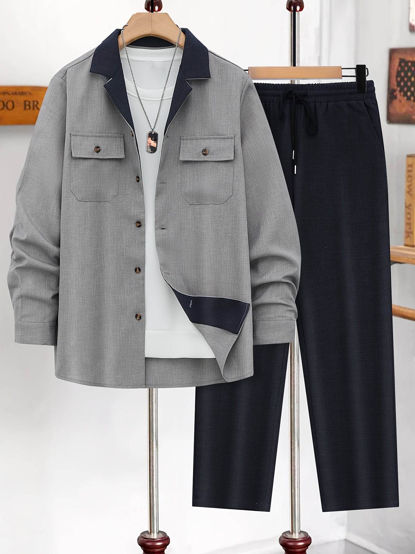 Casual Men's Fashion Suit Set - Lightweight Long Sleeve Trousers, Polyester - Buy Center US