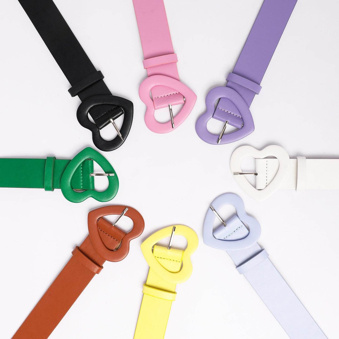 Wide Belt with Heart-shaped Buckle - Rose Red PU Leather Design - Buy Center US