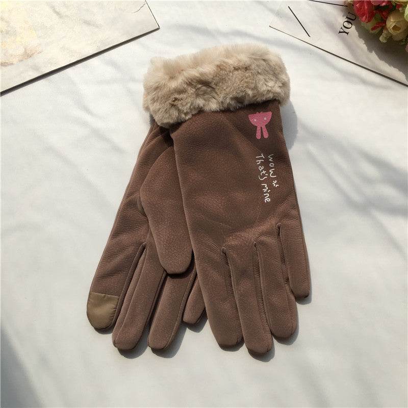 Autumn Winter Women's Riding Gloves - Warm Fleece-Lined Korean Style - Buy Center US
