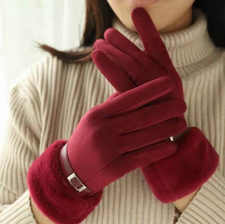 Touch Screen Fleece Cycling Gloves - Warm, Windproof Suede for Winter - Buy Center US
