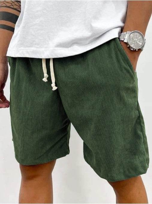 Buycenter Men's Casual Corduroy Shorts - Mid Waist, Straight Fit - Buy Center US