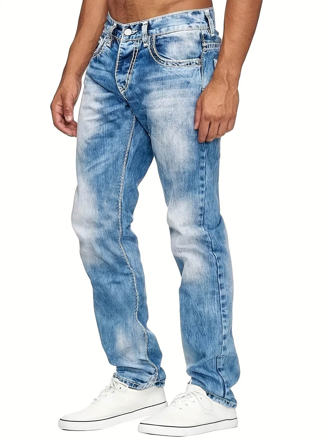 Men’s All-Season Solid Color Washed Denim Jeans - Slight Stretch Fit - Buy Center US