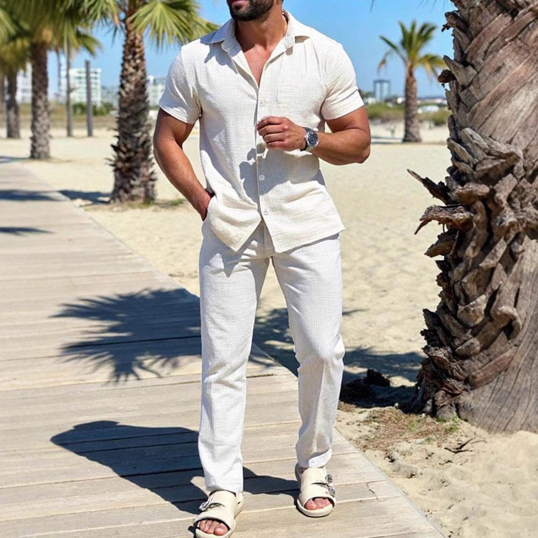 Buycenter Men's Casual Polo Shirt Outfit - Short Sleeve Trousers Included - Buy Center US