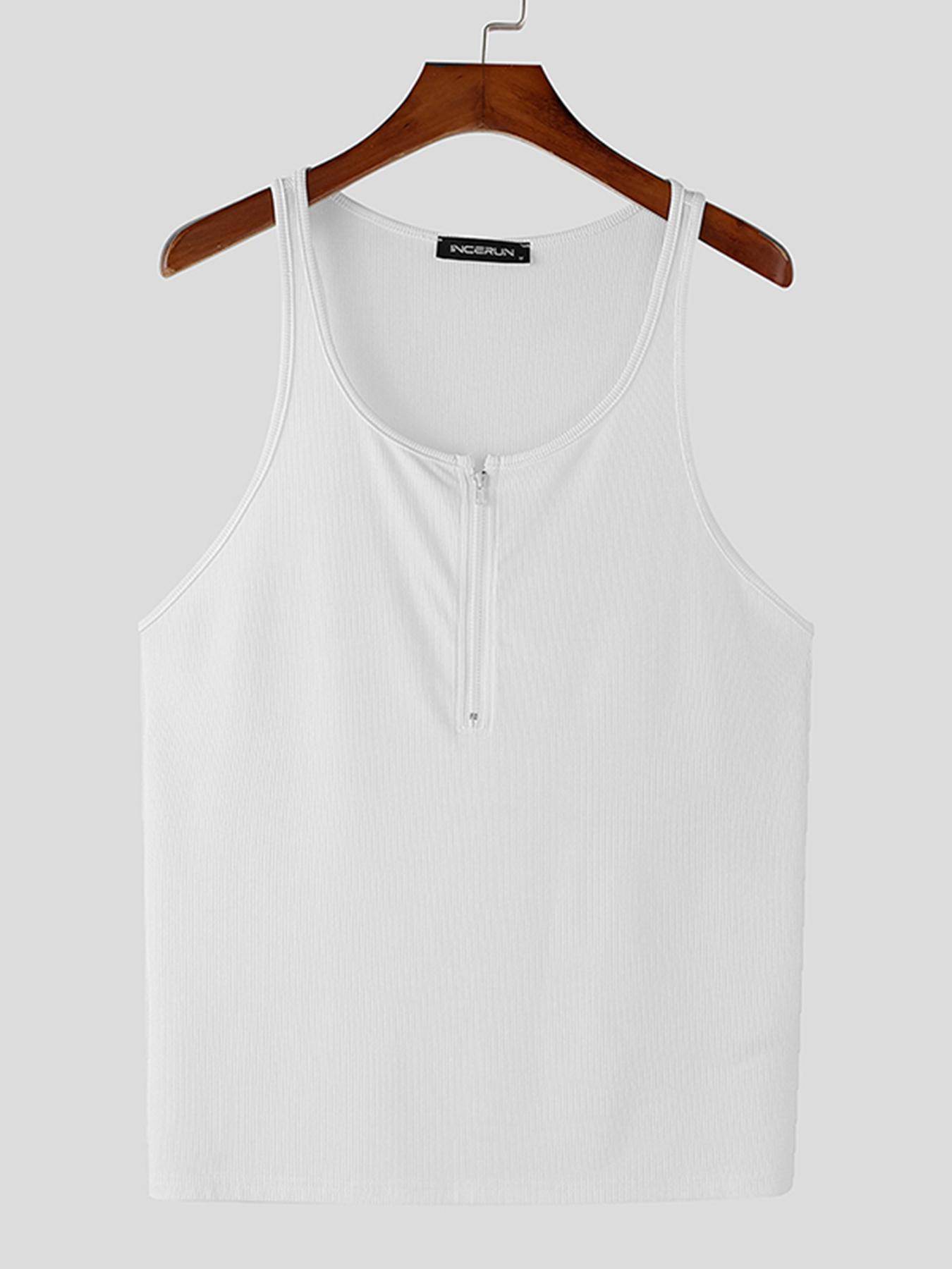 Men's Slim Fit Zip-Up Tank Top - Casual White Vest with Ribbed Texture - Buy Center US