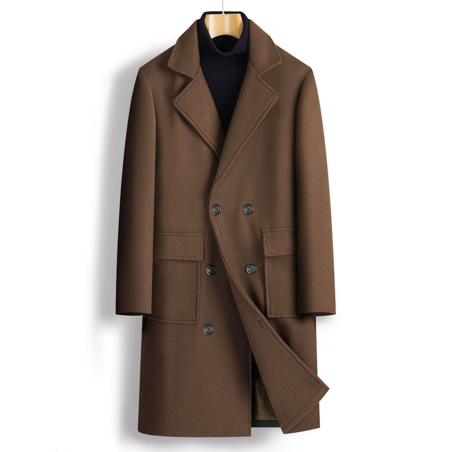 Buycenter Men's Double Breasted Mid-Length Coat - Stylish & Hooded - Buy Center US