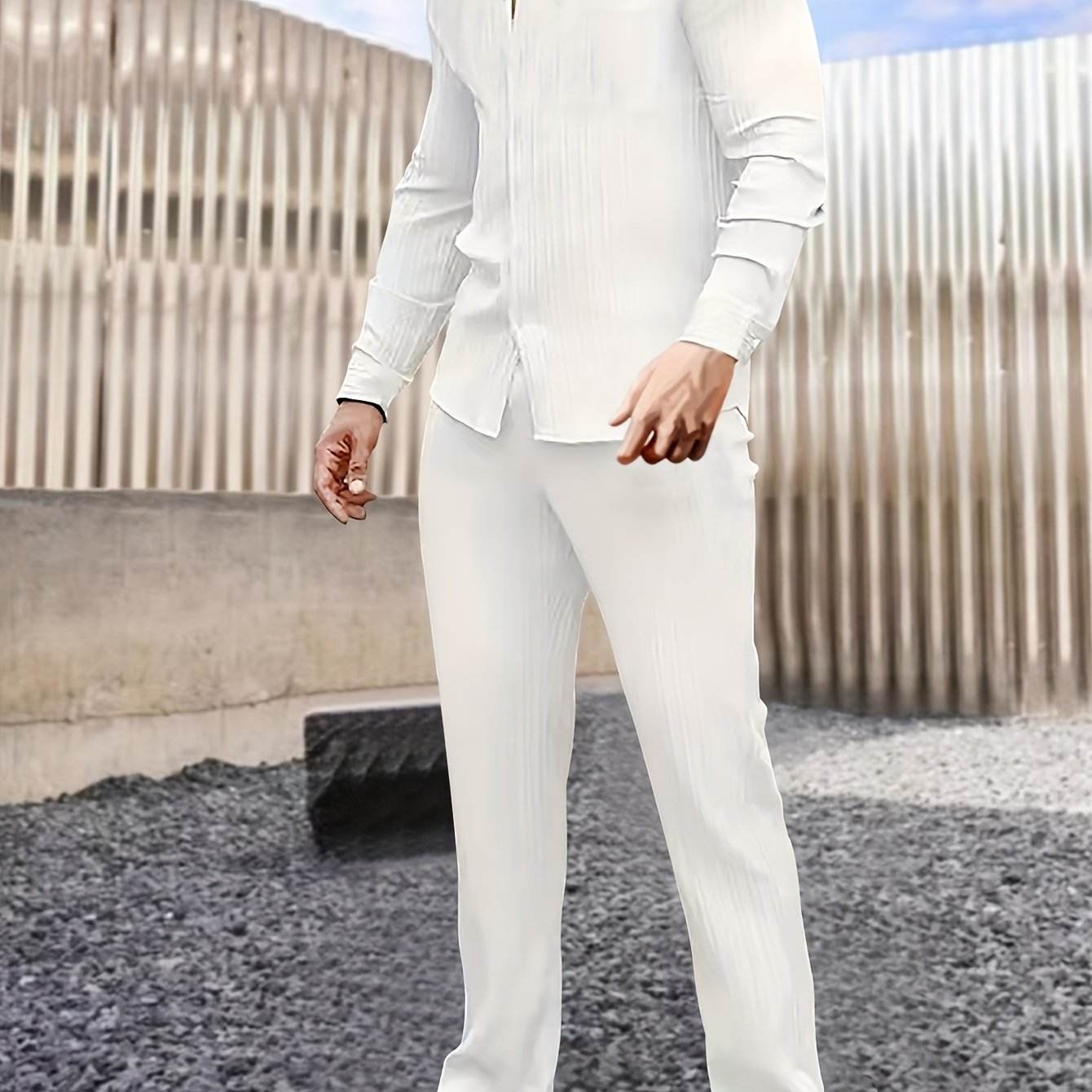 Men's Elegant Striped Button-Up Shirt and Pants Set - Casual Spring Fashion - Buy Center US
