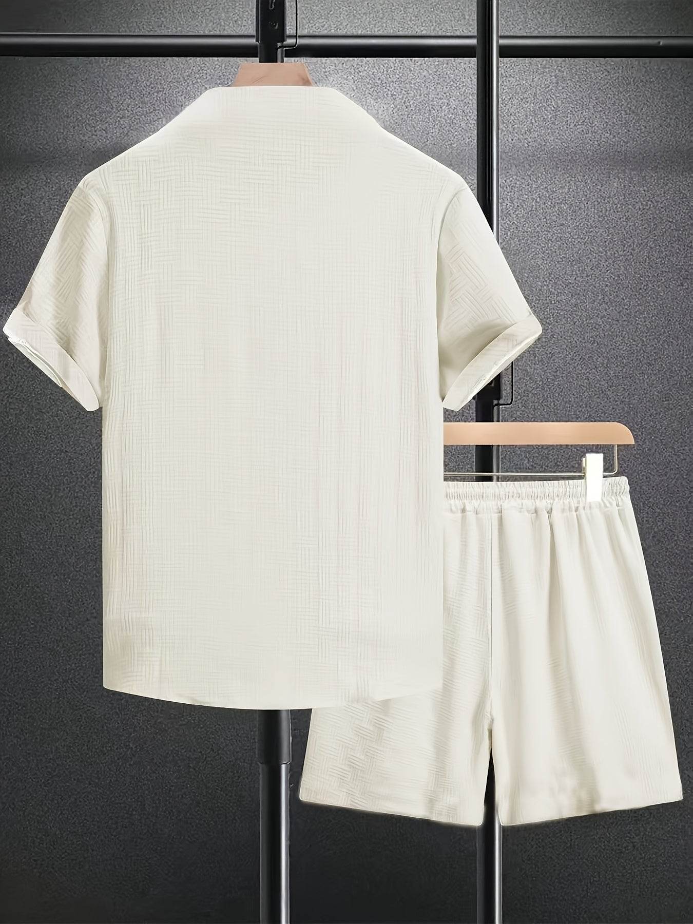 Men's Summer Casual 2-Piece Beach Outfit - Striped Short Sleeve Shirt & Shorts - Buy Center US