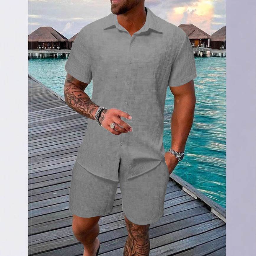 Buycenter Summer Jacquard Suit - Casual Black & White Shorts Set - Buy Center US