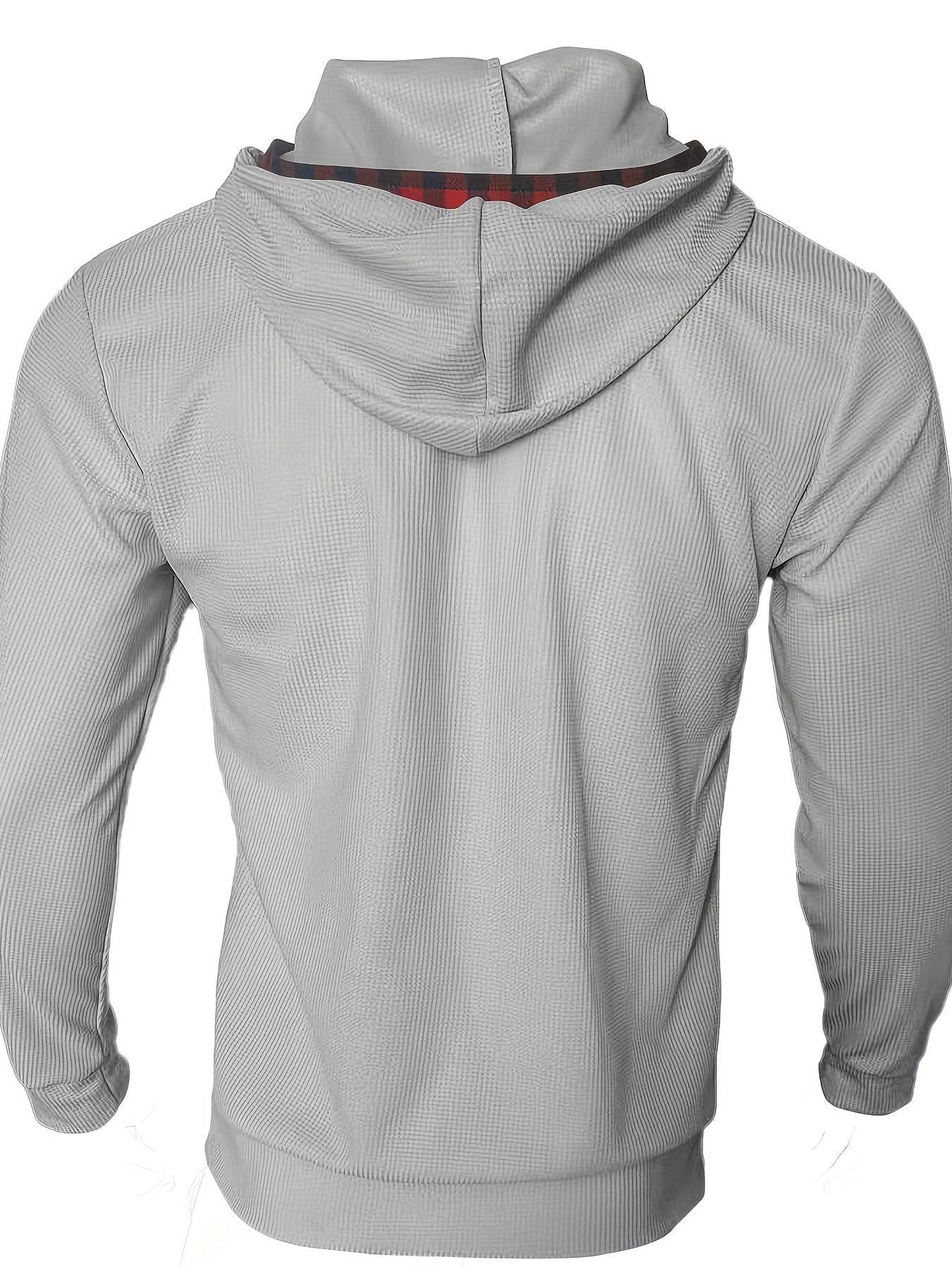 Men's 2pcs Athletic Set - Beige Hoodie with Red Plaid & Sports Pants - Buy Center US