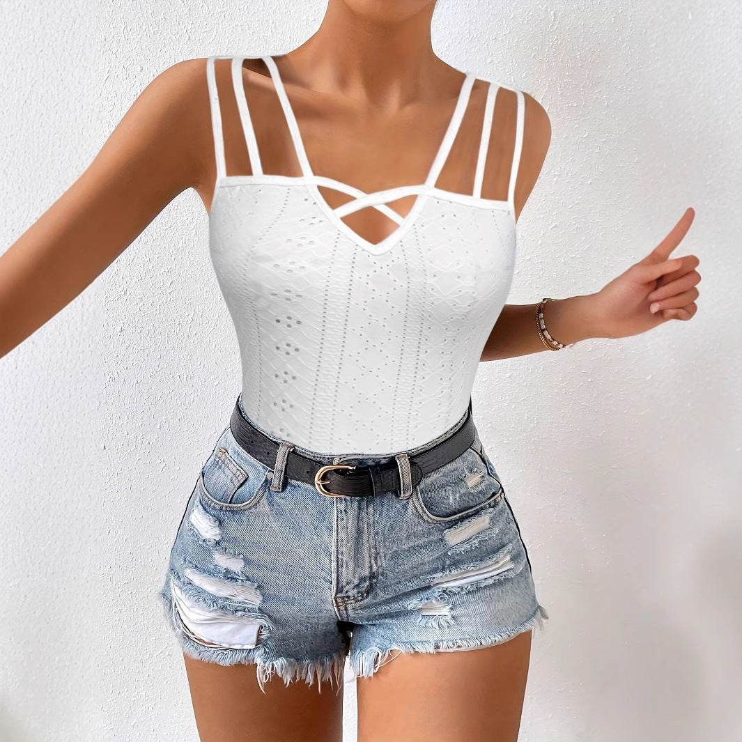 Women's Summer Sleeveless Jacquard Camisole - Elegant Solid Color Top - Buy Center US