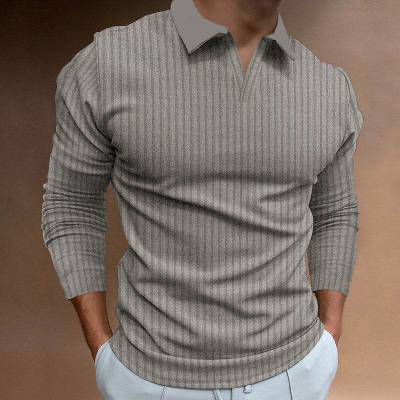 Solid Color Men’s Long Sleeve Lapel Shirt - Casual Fitness Style - Buy Center US
