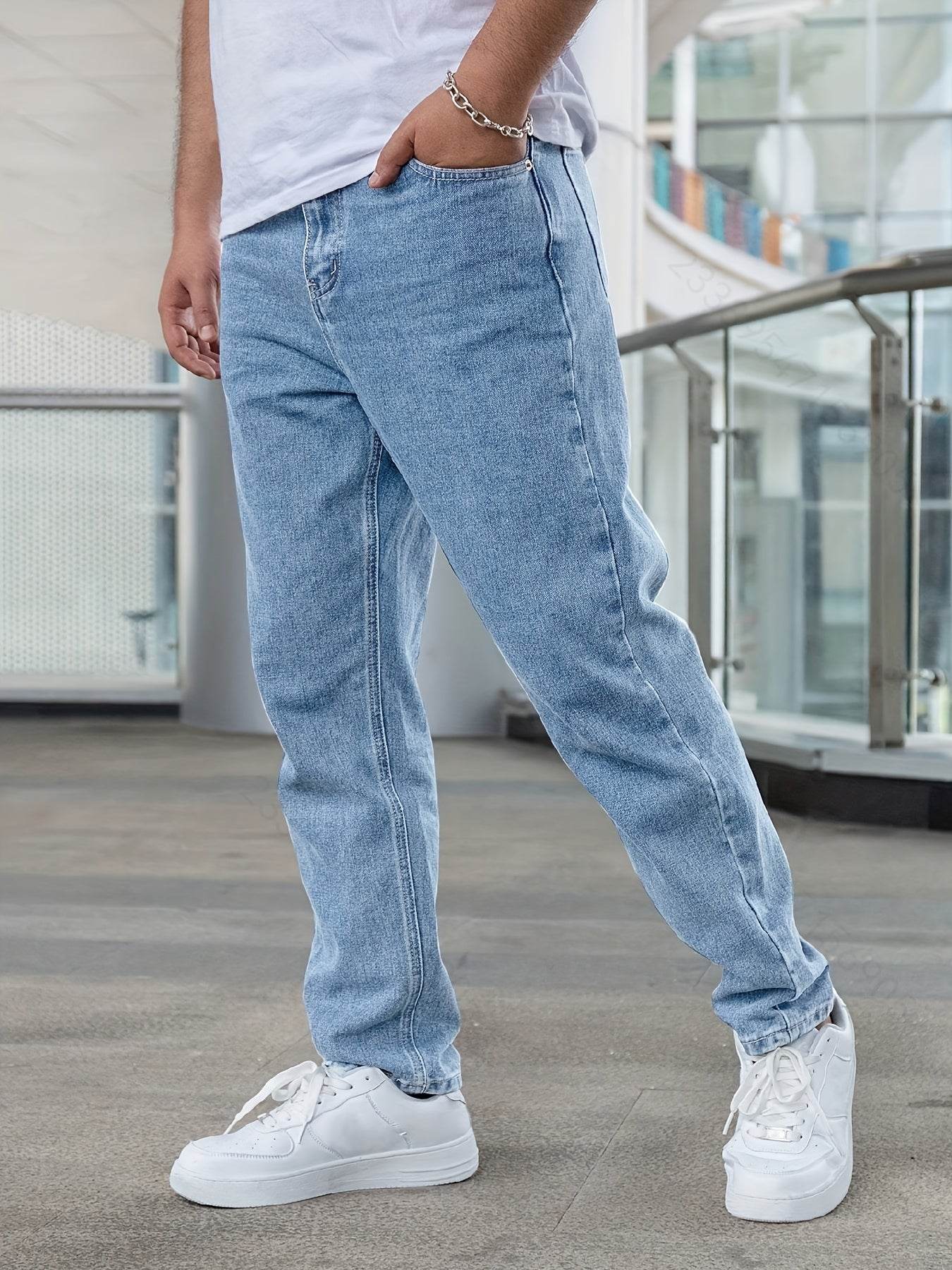 Men's Casual Stretch Denim Jeans - Light Blue, Relaxed Comfort Fit - Buy Center US