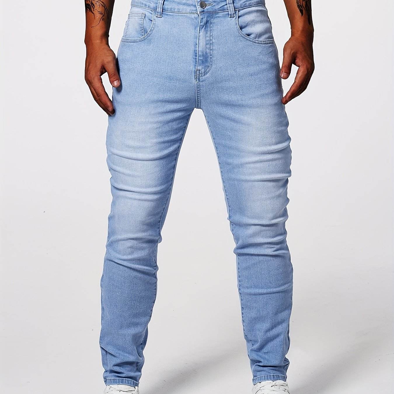Slim-Fit Men's Solid Denim Pants - Casual Cotton Blend for Outdoors - Buy Center US