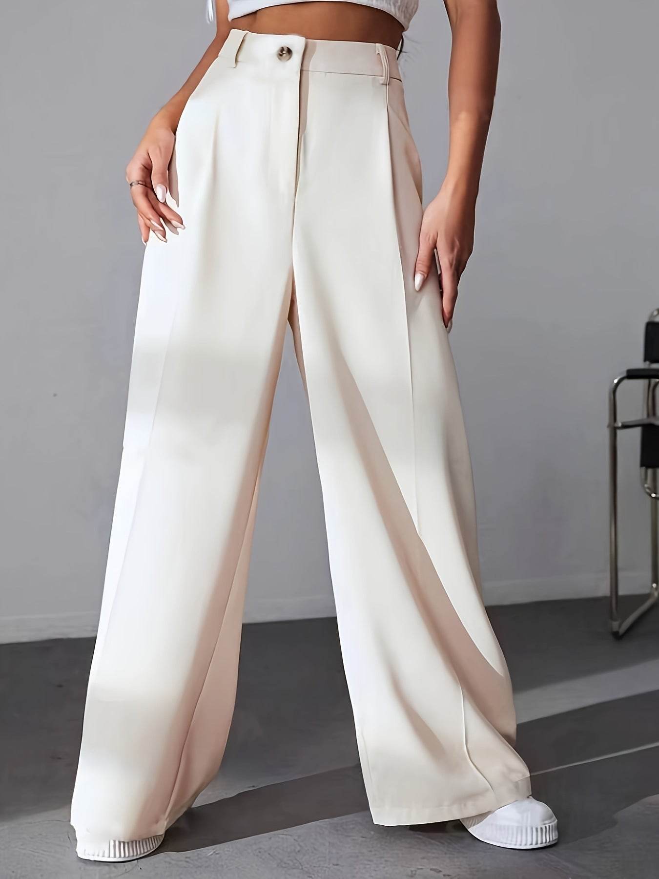 Women's Casual Straight Pants - High Waist Solid Color Trousers - Buy Center US