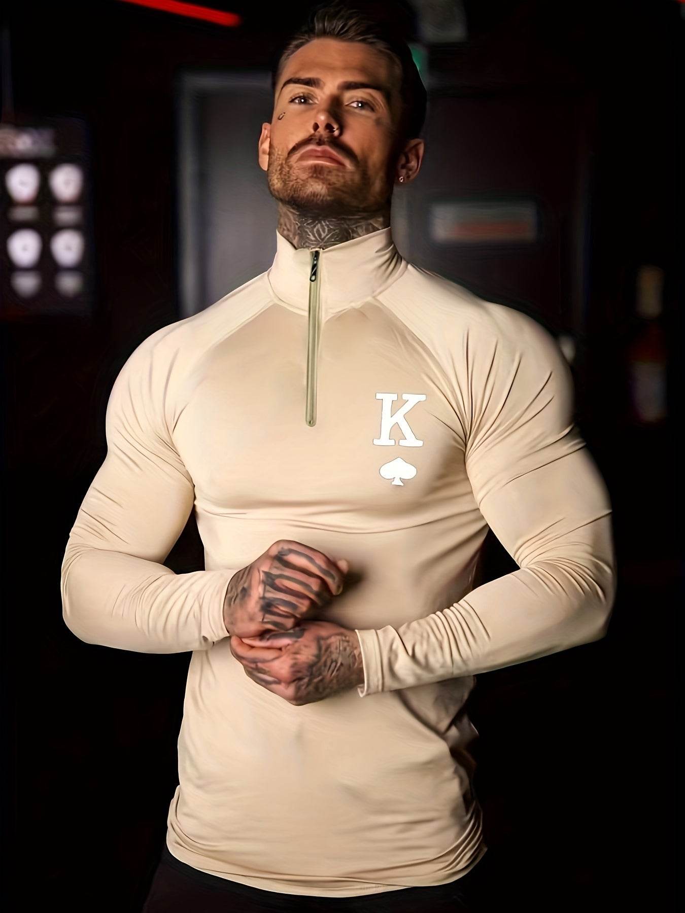 Men's White Sporty Zip-Up Shirt - Tight-Fit Stretch Fabric for Gym - Buy Center US