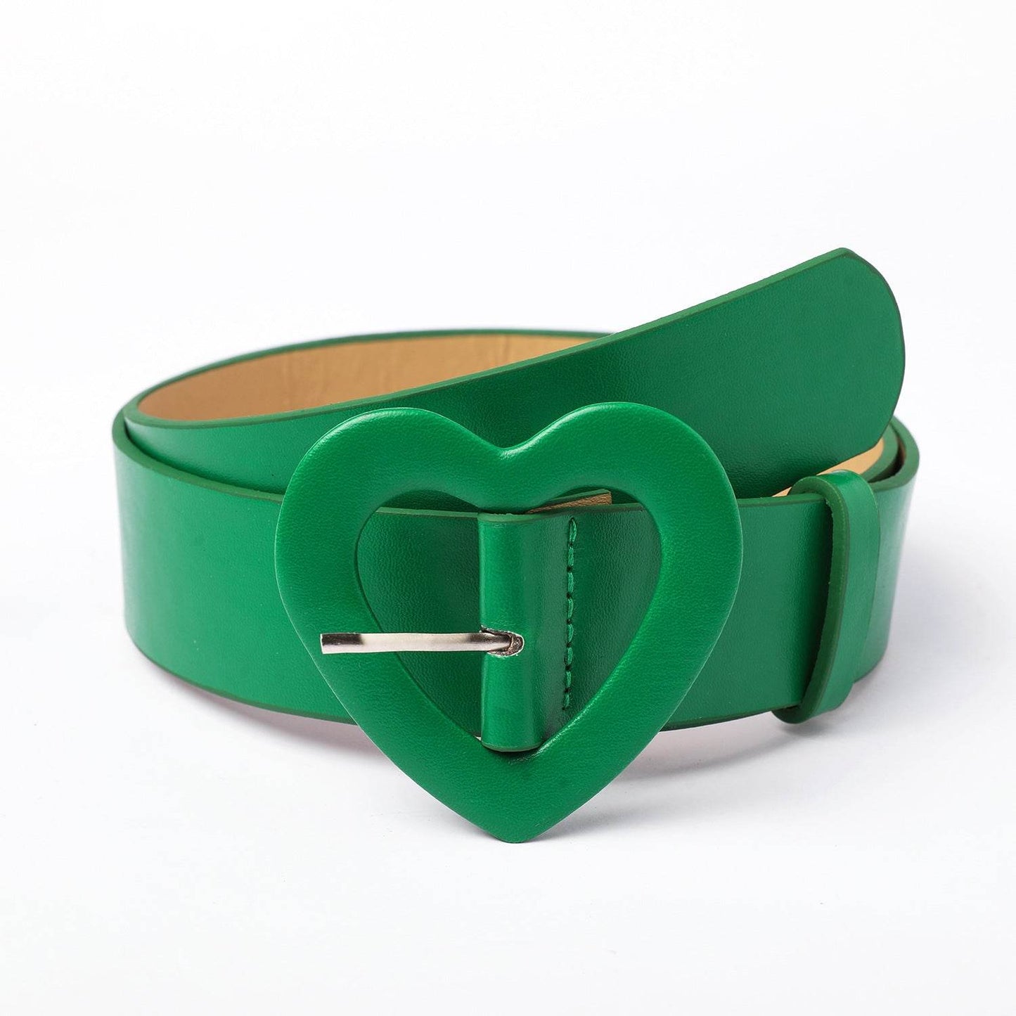 Wide Belt with Heart-shaped Buckle - Rose Red PU Leather Design - Buy Center US