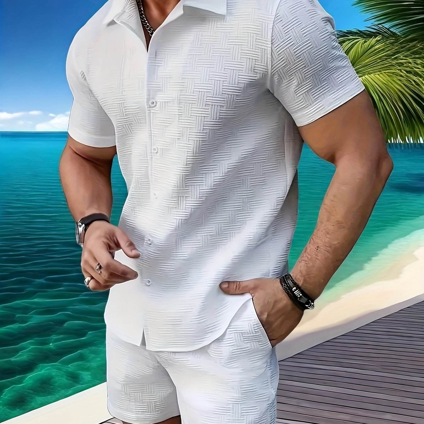 Men's Casual Summer Shirt and Shorts Set - 100% Polyester Comfort - Buy Center US