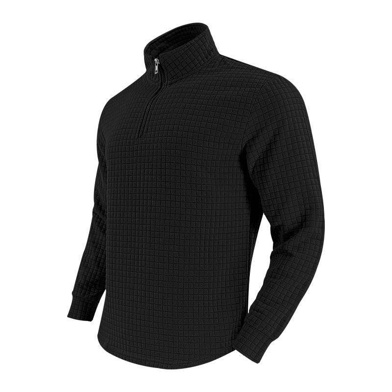 American Retro Men's Long Sleeve Sweater - Plaid Half-Zipper Design - Buy Center US