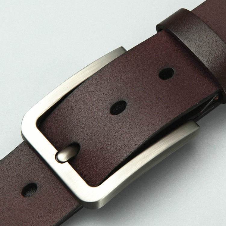 Buycenter Men's Cowhide Leather Belt - Single-Layer with Alloy Buckle - Buy Center US
