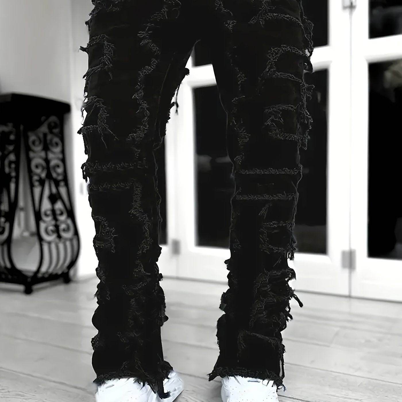 Y2K Hip Hop Style Men's Raw Trim Jeans - Slim Fit Stretch Denim - Buy Center US