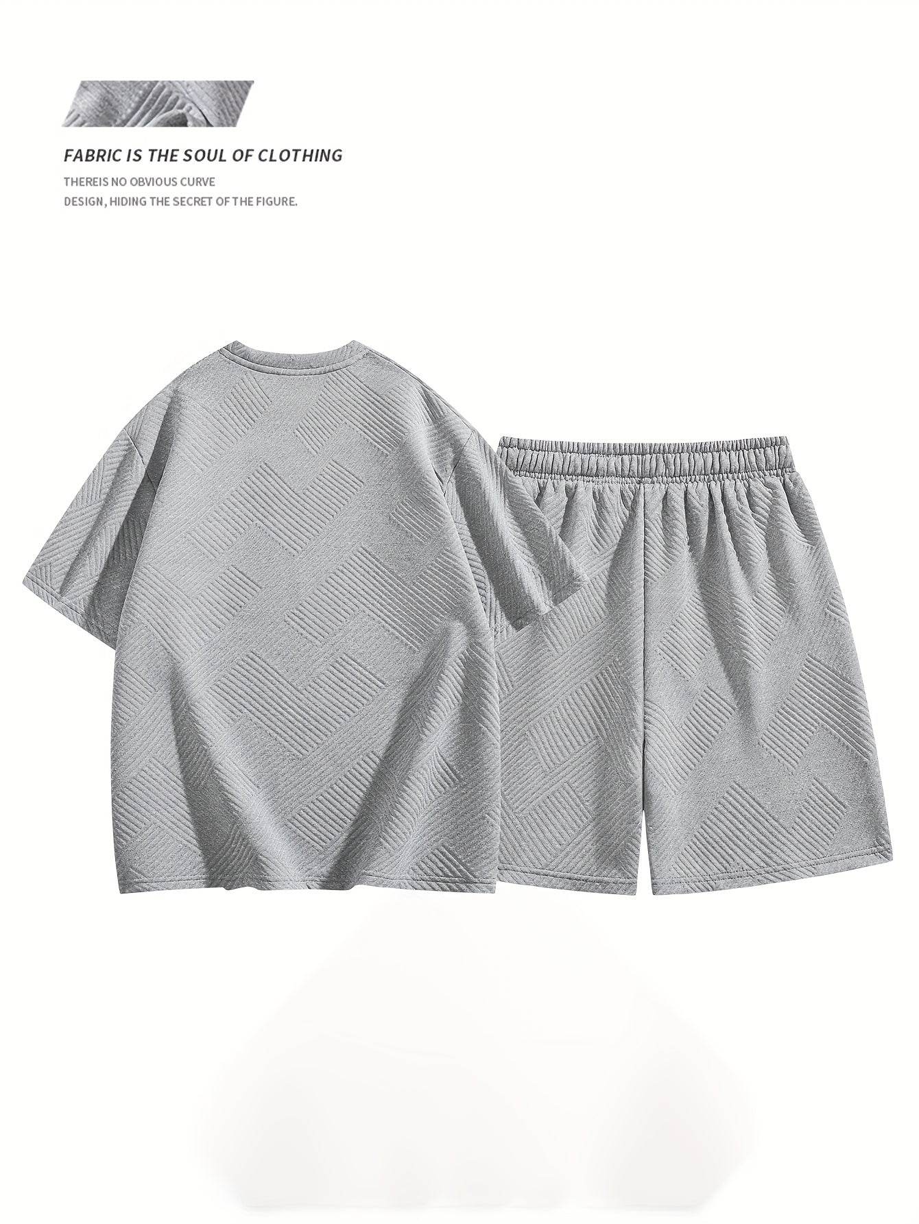 Men's Summer Houndstooth Knitted T-Shirt & Shorts Set - Casual Sports Outfit - Buy Center US