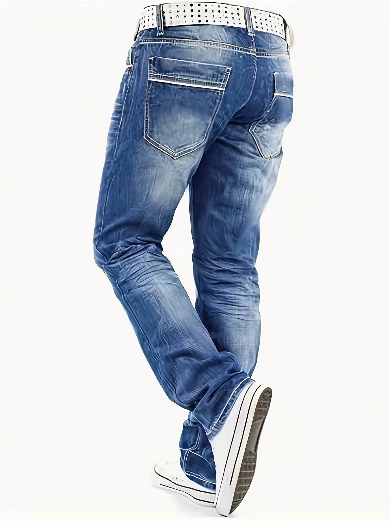 Men's Stretch Denim Jeans - Loose Fit, 63.7% Cotton, All-Season Comfort - Buy Center US