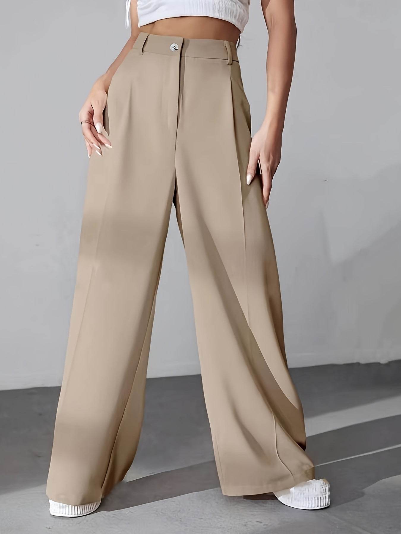 Women's Casual Straight Pants - High Waist Solid Color Trousers - Buy Center US