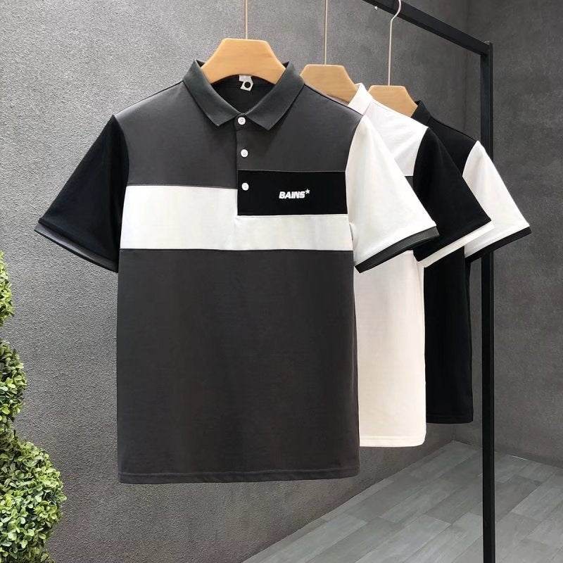 Trend Stitching Men's Contrast Color Polo Shirt - Short Sleeve, Fitted Fit - Buy Center US