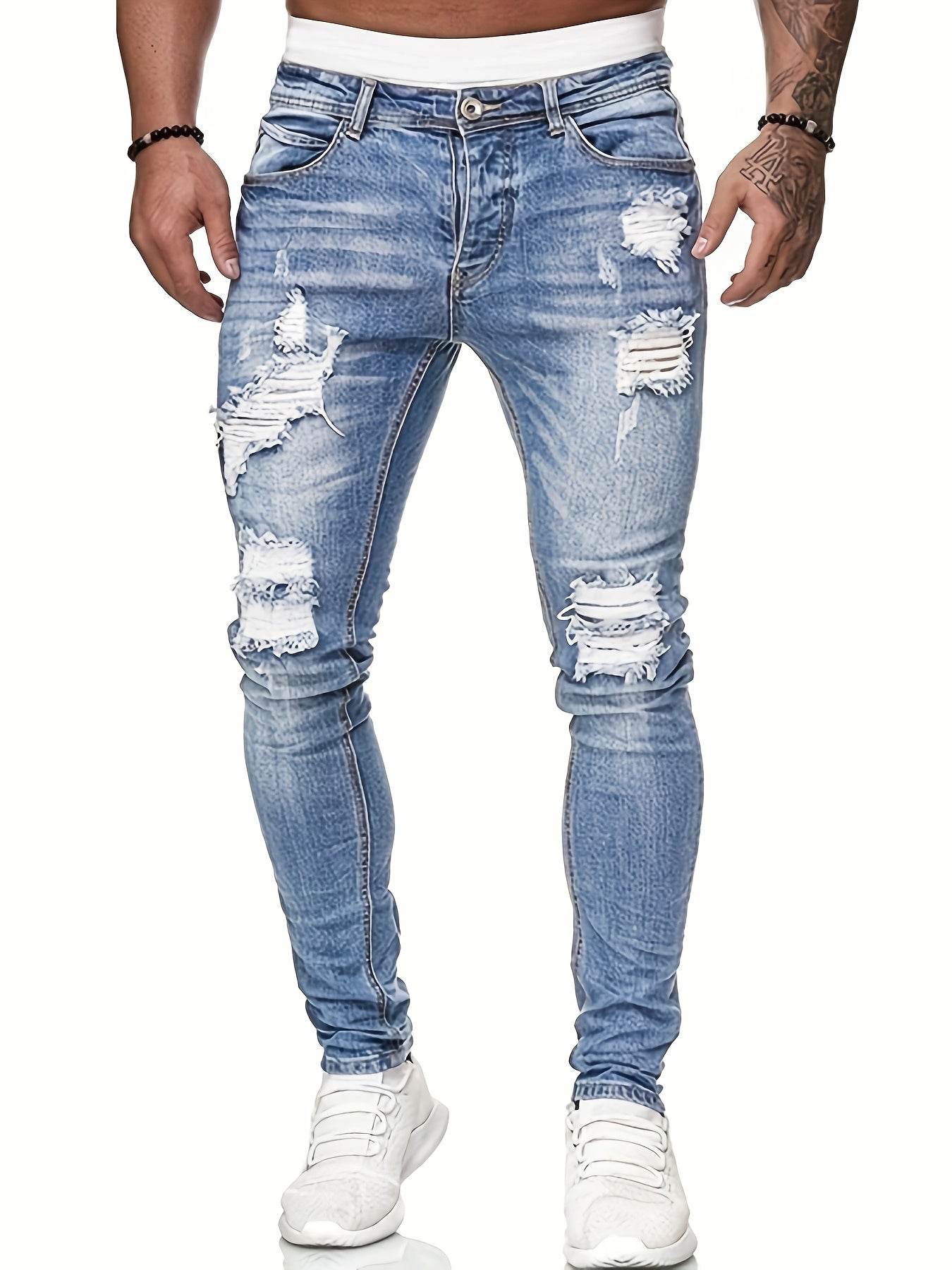 Men's Casual Skinny Jeans - High-Quality, Trendy Raw Wash Design - Buy Center US