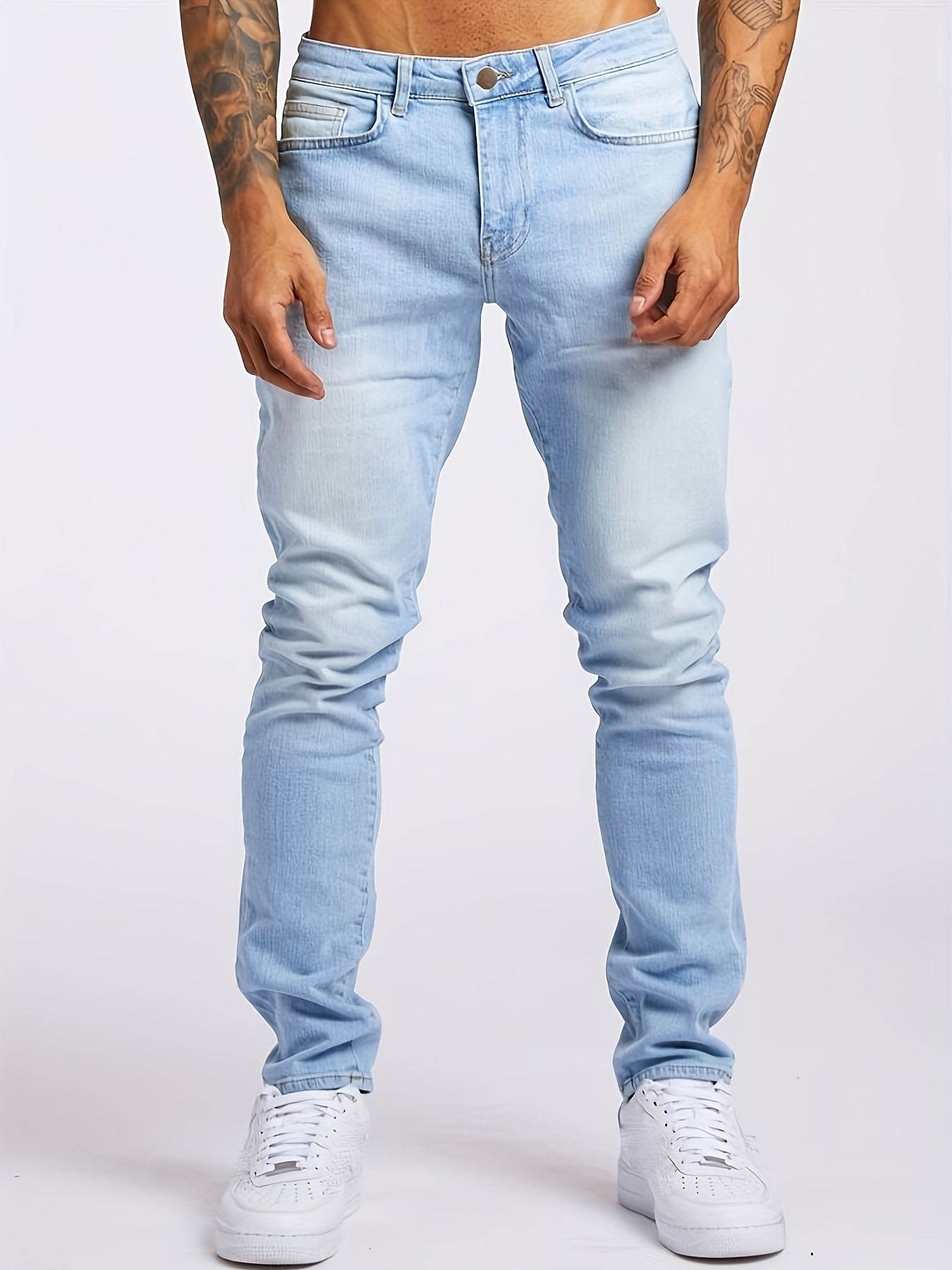 Men's Skinny Fit Stretch Denim Jeans - Light Blue All-Season Slim Style - Buy Center US