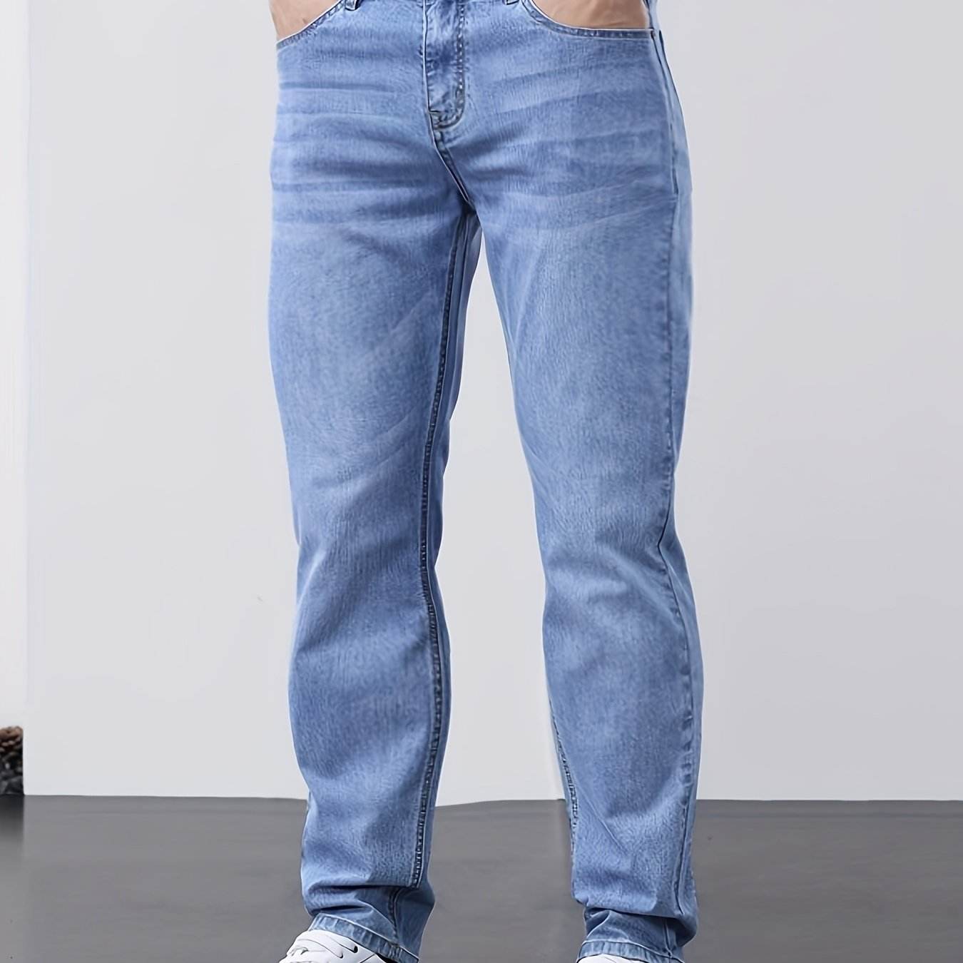 Men's Classic Blue Jeans - Lightweight Stretch Denim, Slim Fit Design - Buy Center US