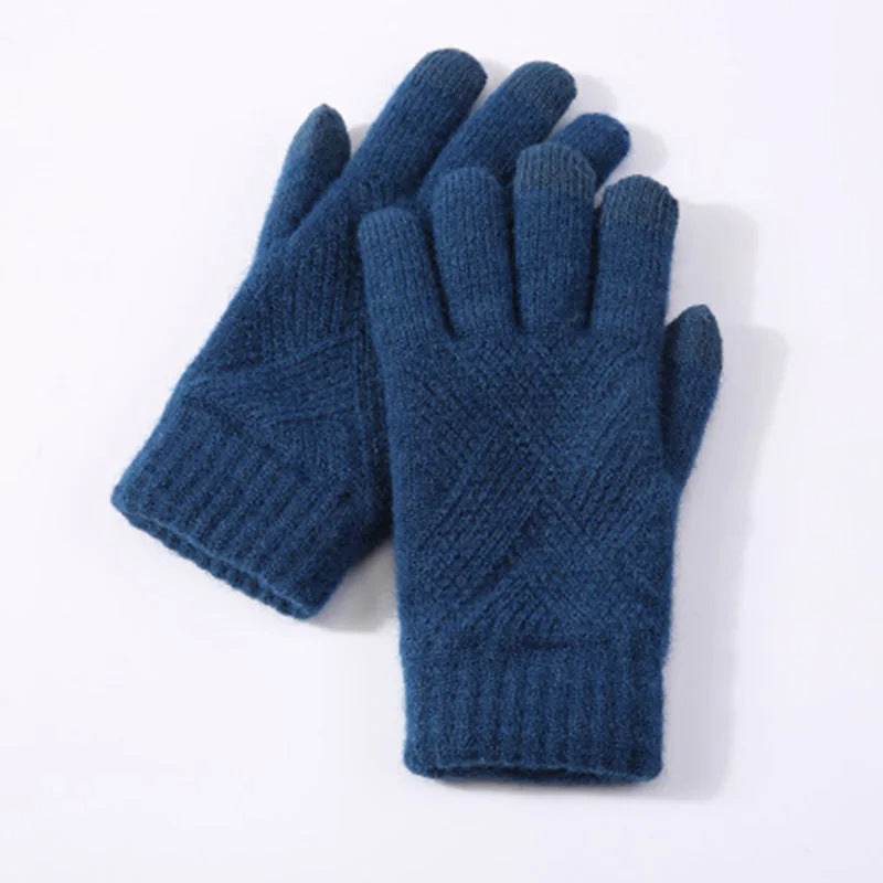 Autumn Winter Fleece-Lined Knitting Gloves - Thickened, Cozy Warmth - Buy Center US