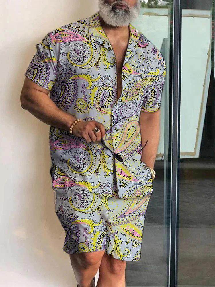 Buycenter Men's Floral 3D Printed Polo Shirt & Shorts Suit - Slim Fit - Buy Center US