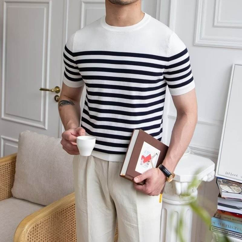 Trendy Men's Striped Short Sleeve T-shirt - Summer Casual Wear, All Sizes - Buy Center US