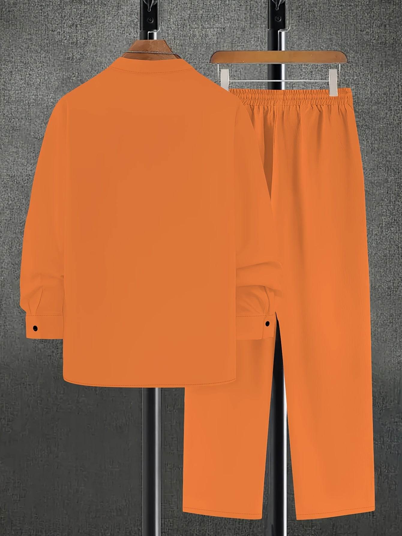 Men's Casual Orange Printed Suit - Two-Piece Outfit for All Seasons - Buy Center US