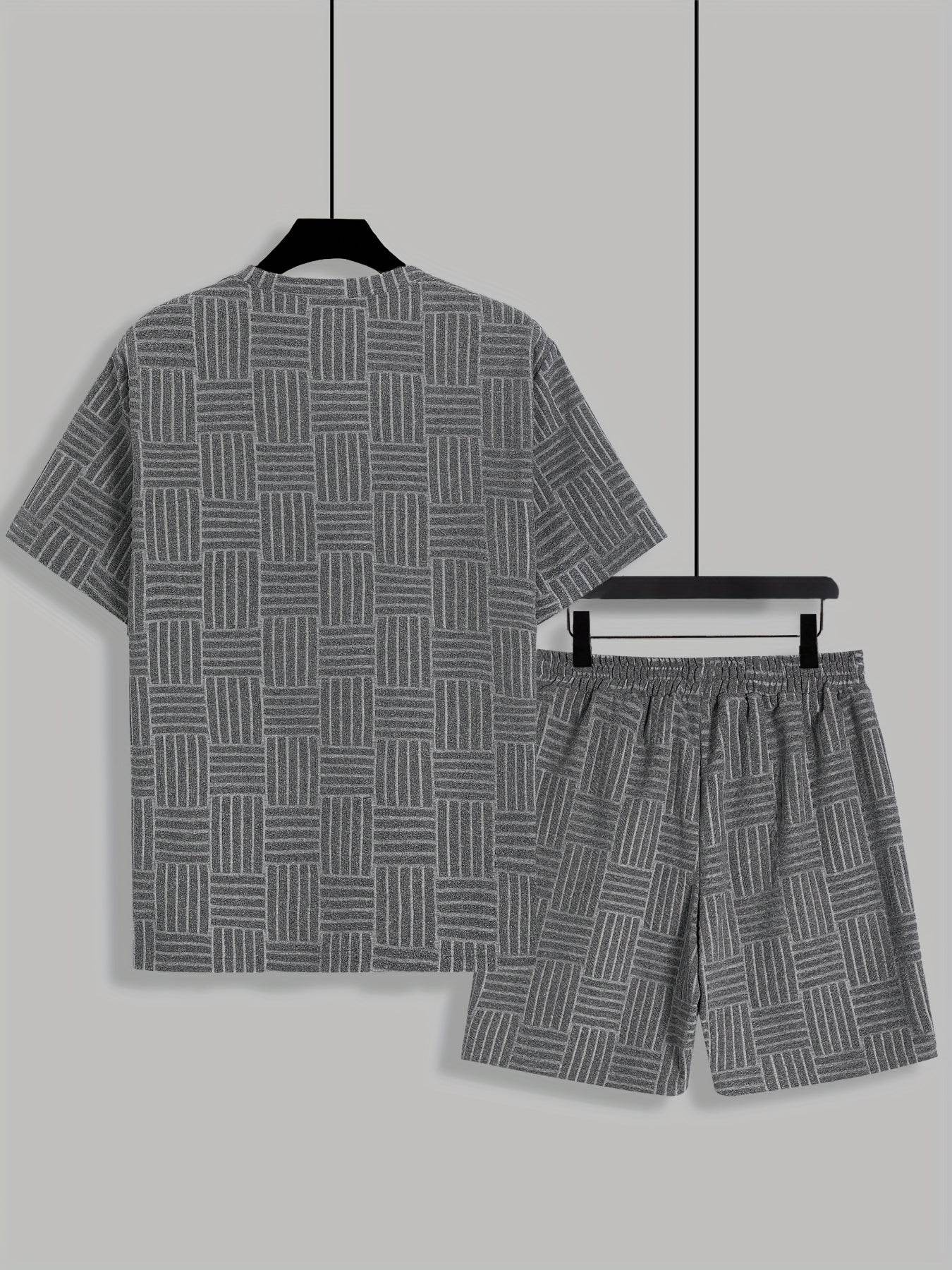 Men's Summer Casual Outfit - Striped Crew Neck T-Shirt & Drawstring Shorts - Buy Center US