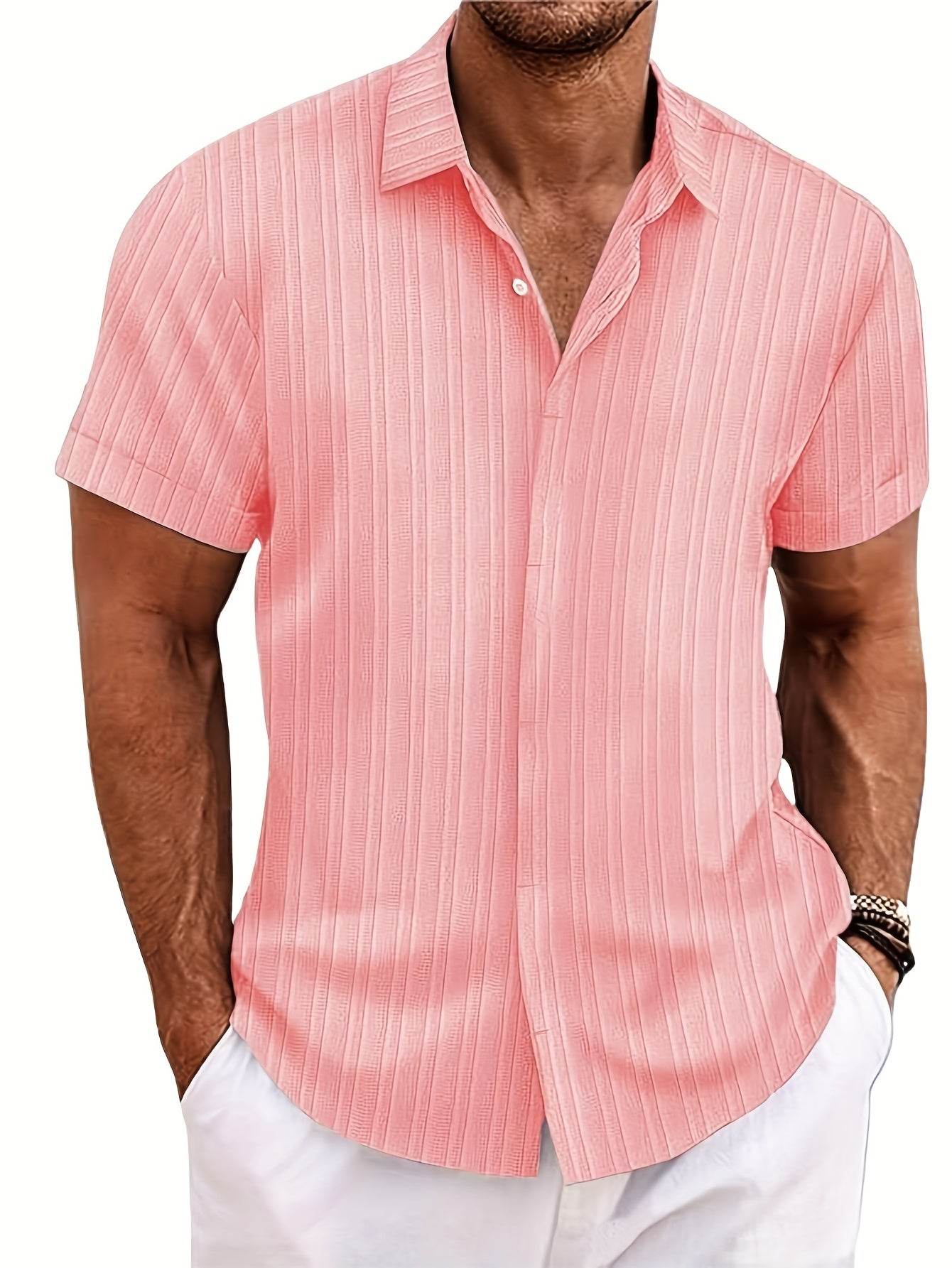 Men's Classic Blue Short Sleeve Shirt - Textured Polyester, Easy Care - Buy Center US